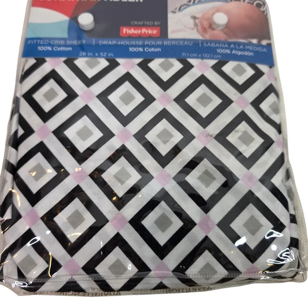 Jonathan Adler Fisher-Price Geometric Crib Fitted Sheet 28x52 White Cotton
